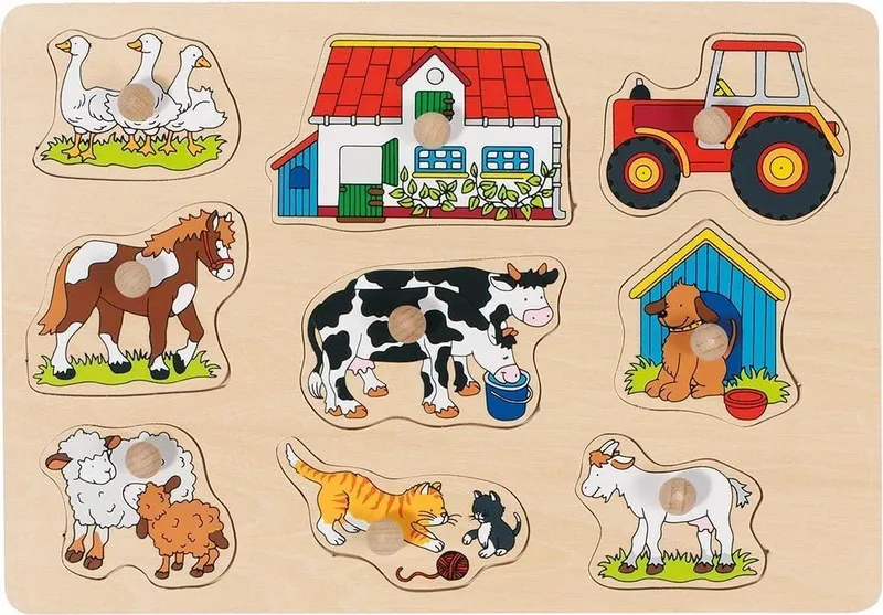 Goki - 2041556 - Puzzle En Bois À Encastrement - Ferme I - 9 Pièces