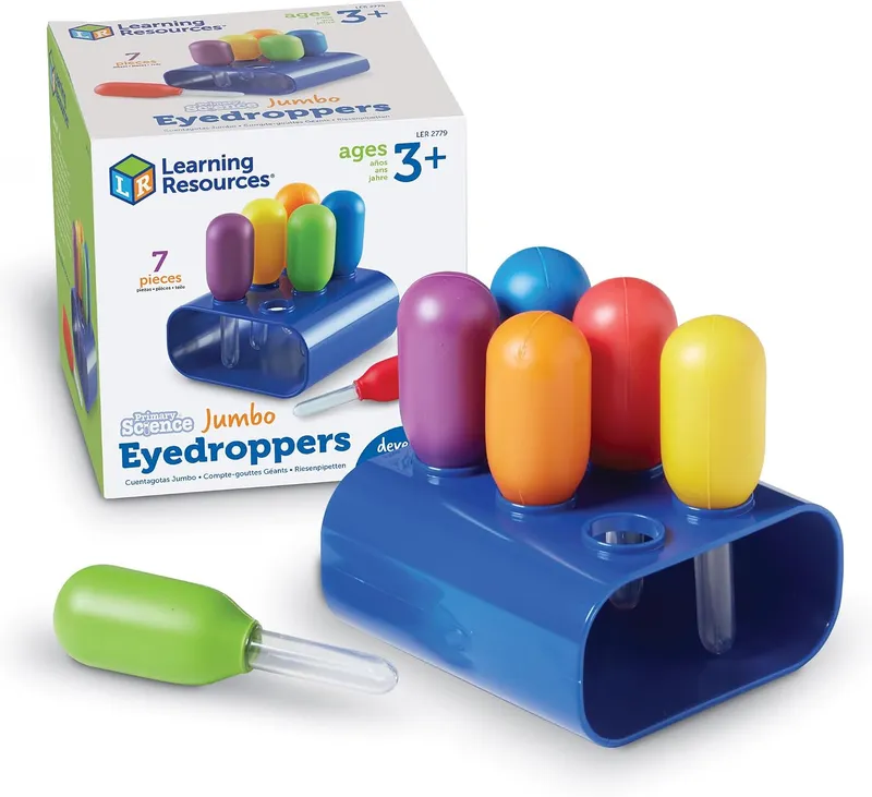 Learning Resources Compte-Gouttes Géants – Pipettes Montessori avec Support – Jeu Sensoriel Motricité Fine – Dès 3 Ans