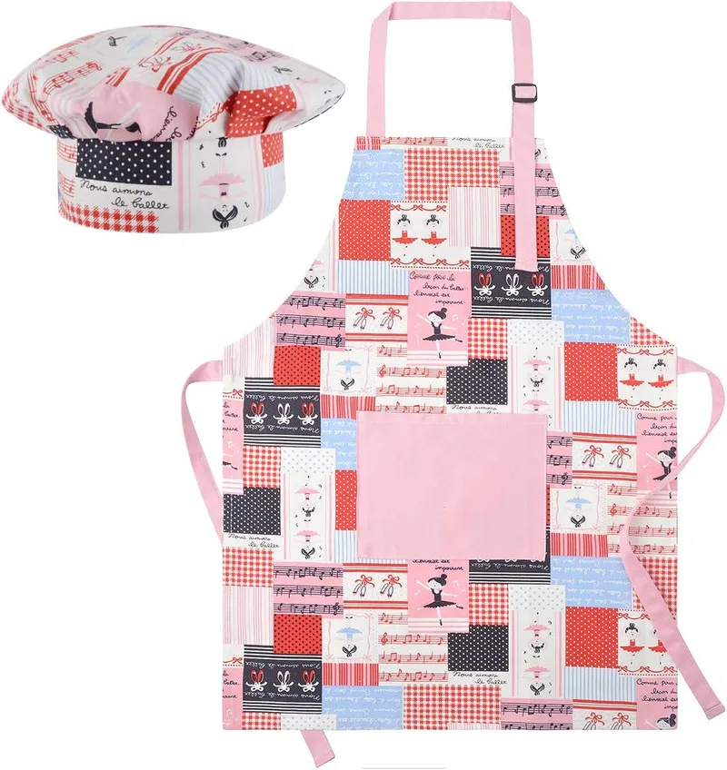 KinHwa Tablier en coton pour enfant Tablier réglable pour enfant avec cuisine de poche Tablier de cuisine pour enfant pour garçon ou fille Parfait pour les enfants de 4 à 8 ans