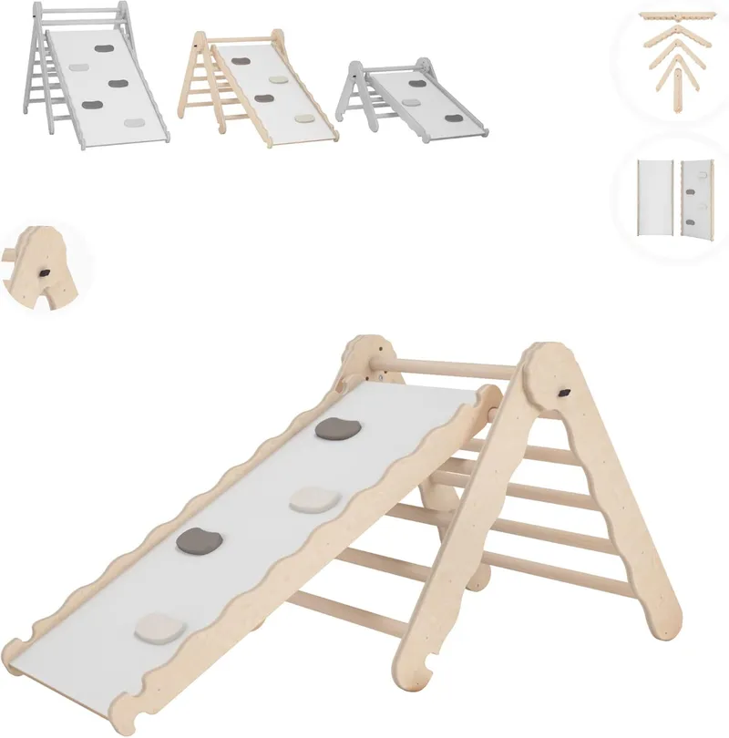 MAMOI® Triangle d’Escalade avec Toboggan intérieur, Mur d’Escalade en Bois, Motricité Libre