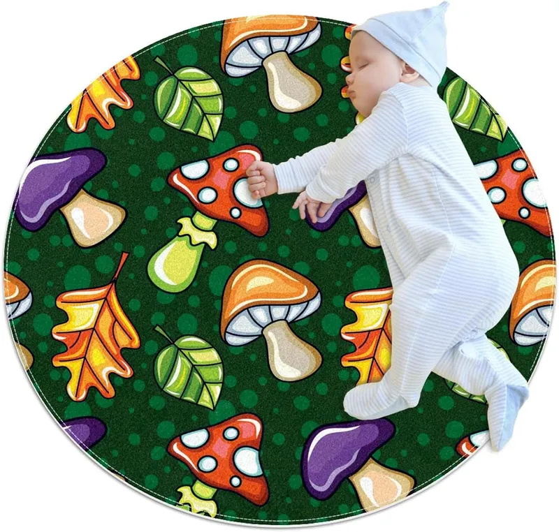 Tapis de jeu rond lavable pour enfant Motif champignon