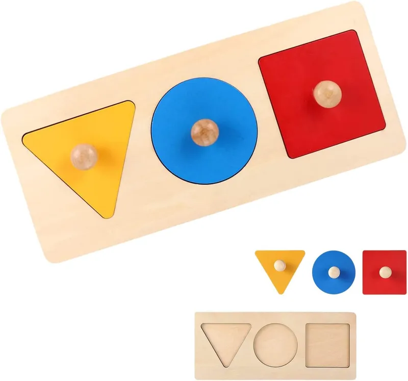 Puzzle de Géométrie,Montessori Bouton en Bois,Puzzle Peg Board,Forme Géométrique Jouet Éducatif pour Bébé Enfants d'âge Préscolaire Cadeau