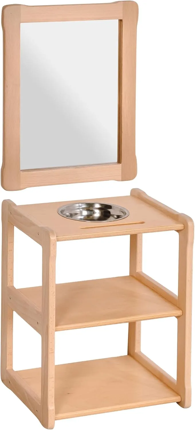 Educational Montessori Lavabo type A avec étagère et miroir, certifié FSC Crafted pour enfants l'apprentissage et le développement personnel