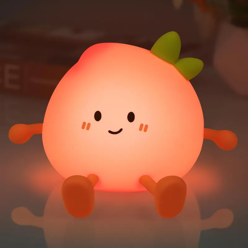 Veilleuse pour enfants, Lampe de nuit en silicone pour enfants, lampe de table rechargeable, lampe de chevet, veilleuse décorative pour chambre à coucher, salon, salle à manger (Pêche)