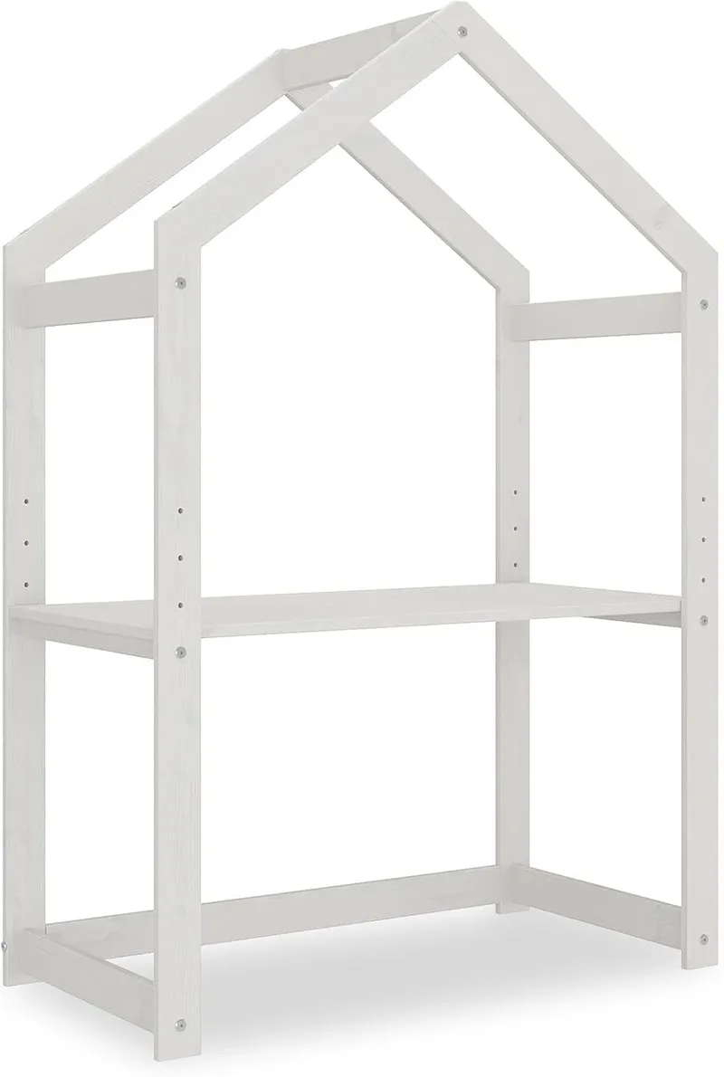 IDIMEX Bureau cabane Enfant réglable LIA Montessori en Bois Massif Blanc, Plateau évolutif en Hauteur Qui s'adapte à la Croissance, Meuble Chambre Enfant Fille garçon Maternelle Primaire