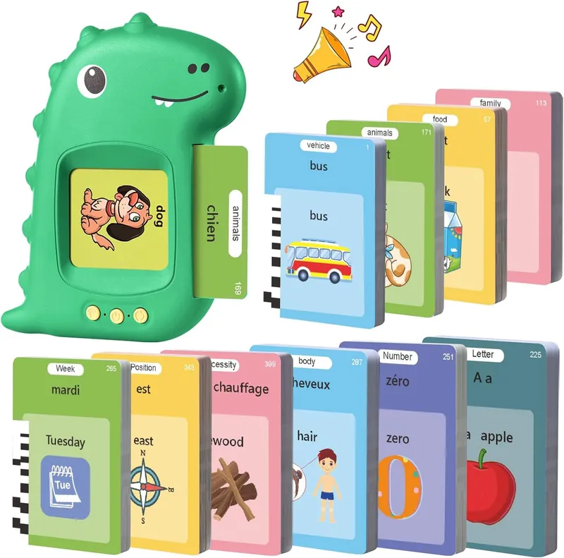 510 Mots Cartes Flash Parlantes Montessori Français Cartes éducatives pour Enfants Talking Flash Cards 255 Feuilles de 3+ Ans Jouets éducatifs Cadeaux d'anniversaire pour Enfants(Vert Français 510)