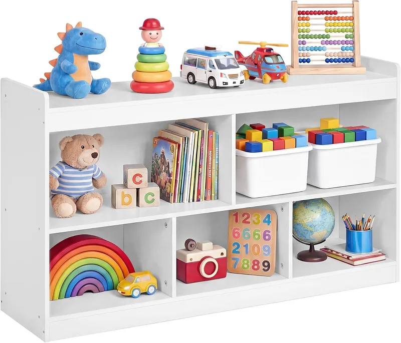 SONGMICS Étagère à Jouets pour Enfants, Meuble de Rangement Esprit Montessori, 5 Compartiments Ouverts, pour Chambre d’Enfant, Salle de Jeux, Salon, 30 x 112,2 x 65 cm, Blanc Nuage GKR052WZ01